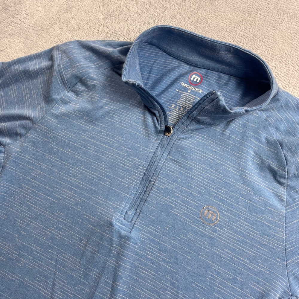 TravisMathew‎ Mens Blue Heather Stripe Energy Quarter Zip Pullover 1MT443 Medium
